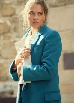 A DISCOVERY OF WITCHES (DIANA BISHOP) TERESA PALMER BLUE WOOL COAT