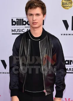 Ansel Elgort Black Bomber Jacket