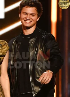Ansel Elgort Black Bomber Jacket