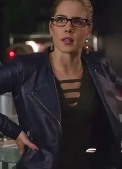 Arrow Emily Bett Rickards (Felicity Smoak) Blue Leather Jacket