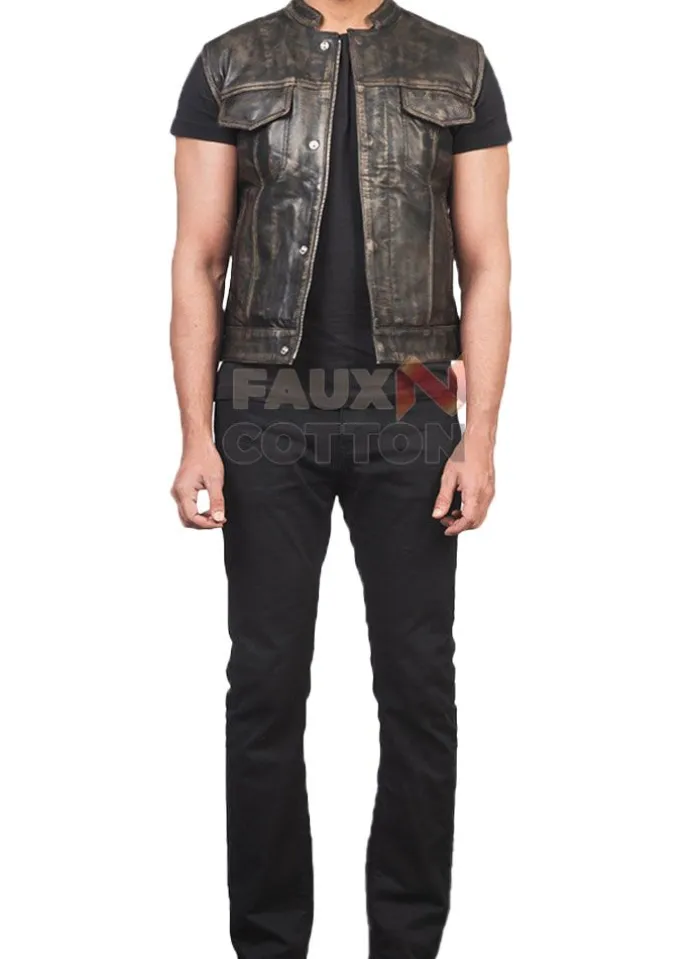 Atlas Moto Distressed Brown Leather Vest