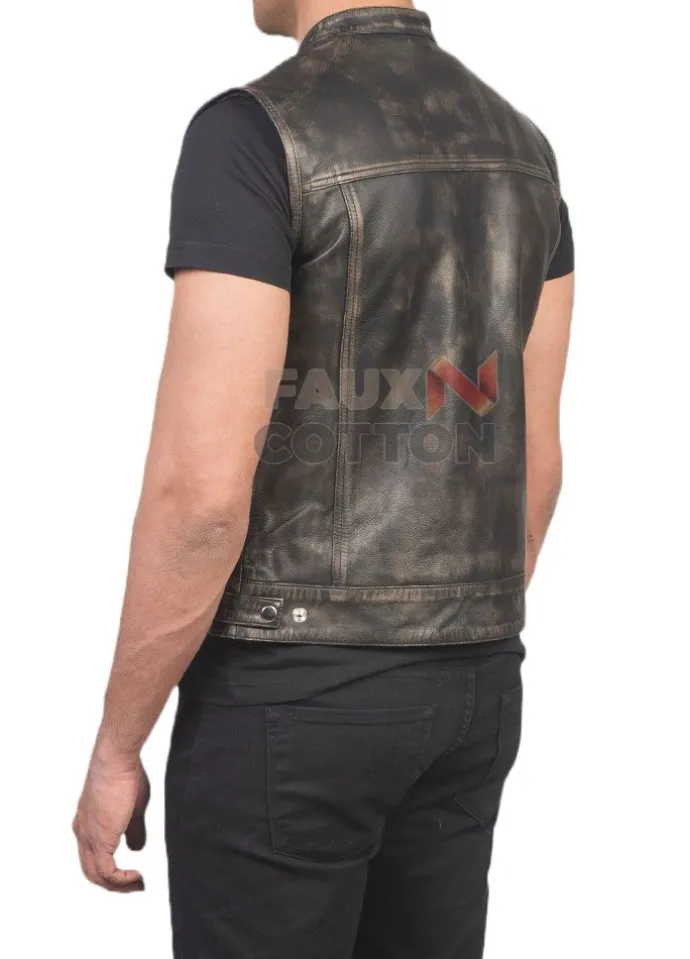 Atlas Moto Distressed Brown Leather Vest