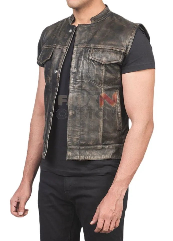Atlas Moto Distressed Brown Leather Vest