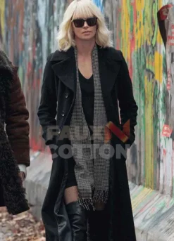 Atomic Blonde (Lorraine Broughton) Charlize Theron Black Wool Coat