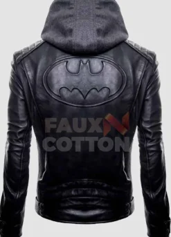 Batman Logo Biker Leather Hoodie Jacket