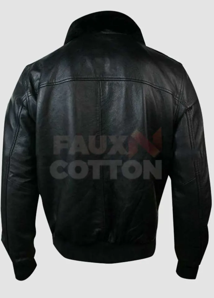 Black A2 Mens Classic Flight Bomber Pilot Fur Collar Jacket