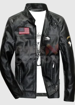BLACK AIR FORCE FLIGHT MA-1 LEATHER JACKET