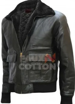 BLACK BOMBER BRAD PITT LEATHER JACKET
