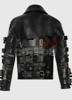 BLACK STRAPS AND BUCKLES ZENDAYA COLEMAN LEATHER JACKET