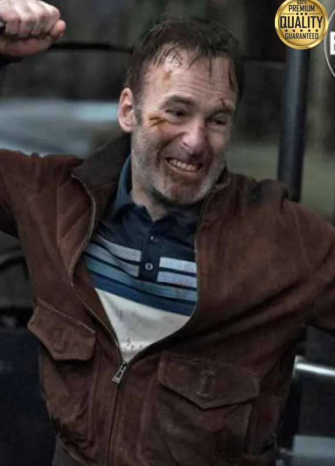 Bob Odenkirk Nobody Brown Suede Bomber Jacket
