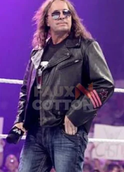 Bret Hitman Hart WWE Black Leather Jacket