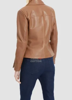 Camel Brown Ladies Biker Style Leather Jacket