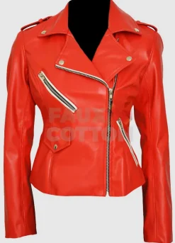 Charlotte McKinney Red Biker Leather Jacket