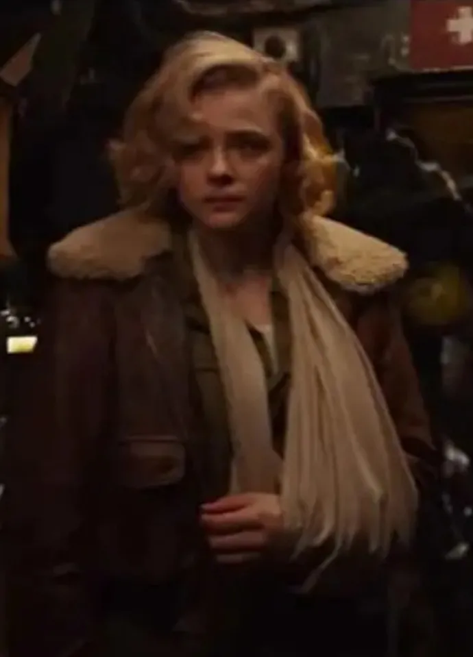 Chloë Grace Shadow in the Cloud Brown Aviator Jacket