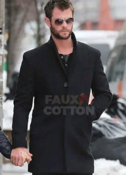 Chris Hemsworth Wool Black Coat