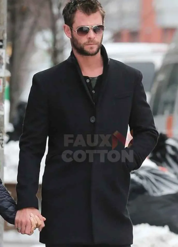 Chris Hemsworth Wool Black Coat