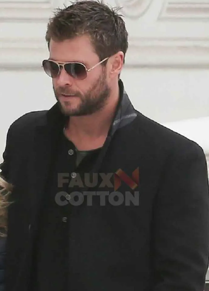 Chris Hemsworth Wool Black Coat
