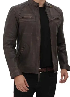 CLAUDE QUILTED DISTRESSED LEATHER JACKET