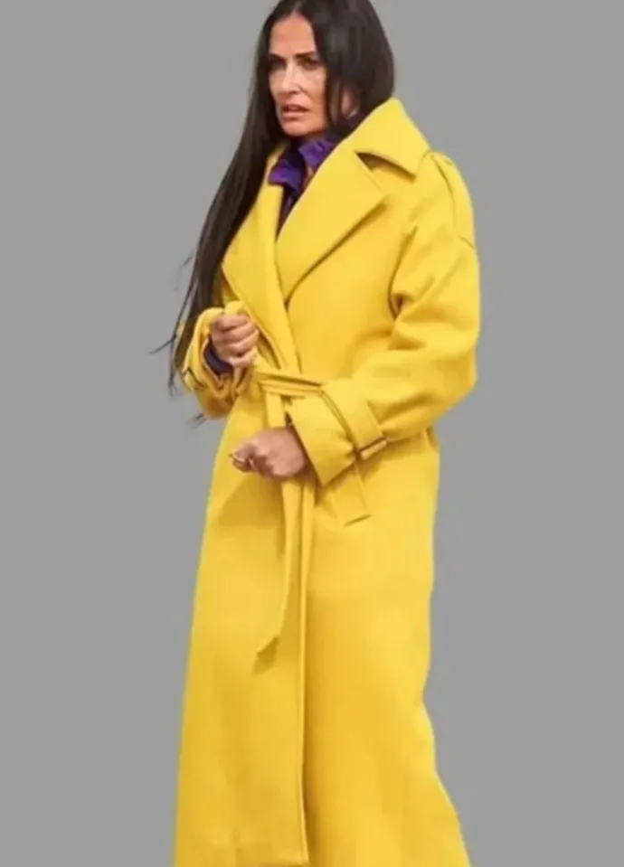 Demi Moore The Substance 2024 Yellow Coat