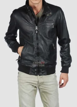 Diesel Lion Black Slim Fit Leather Jacket