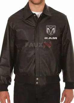 Dodge Ram Embroidered Black Leather Jacket