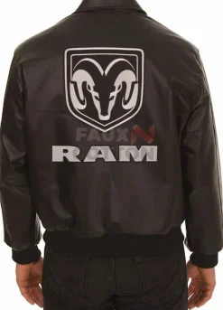 Dodge Ram Embroidered Black Leather Jacket