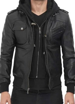 EDINBURGH LEATHER BLACK HOODED JACKET