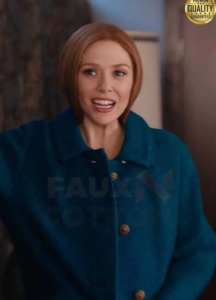 Elizabeth Olsen WandaVision Blue Wool Coat