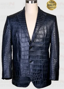 Exotic Alligator Leather Jacket In Black