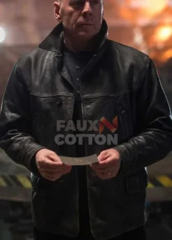 Extraction Bruce Willis Black Leather Jacket