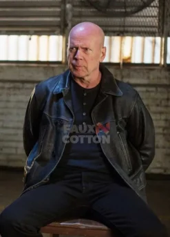 Extraction Bruce Willis Black Leather Jacket