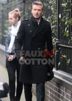 Fall David Beckham Style Men Long Casual Black Pea Coat