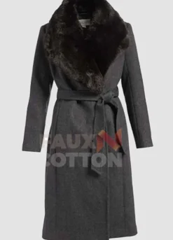 Grey Trench Coat With Fur Collar Women's