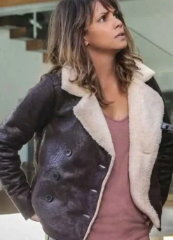 HALLE BERRY BROWN AVIATOR LEATHER JACKET