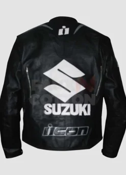 Icon Victory Suzuki Motorcycle Black Leather Jacket
