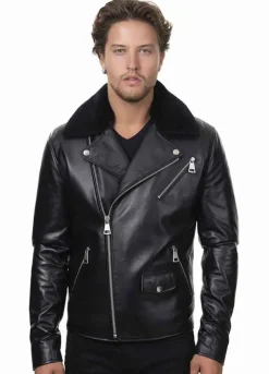 JACK WILLIAMS MEN'S FASHION BLACK LEATHER JACKET