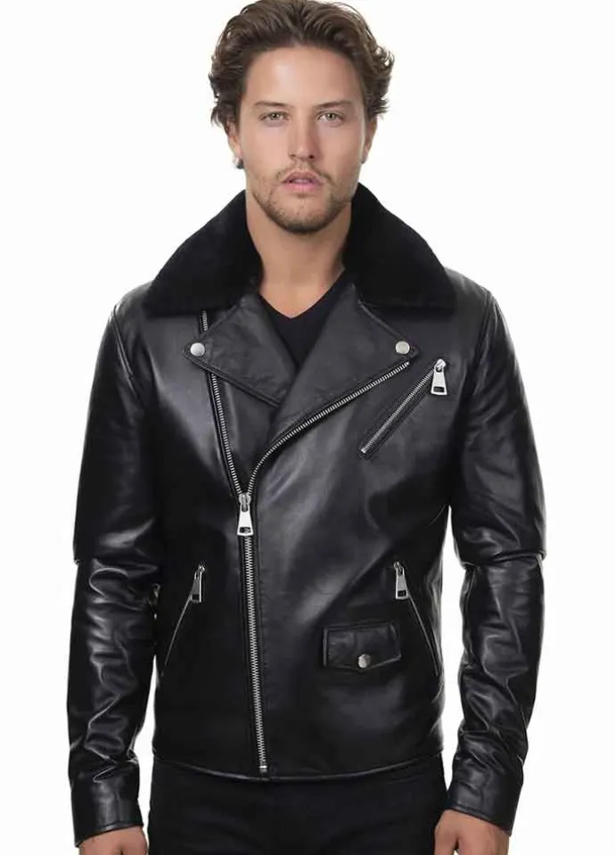 JACK WILLIAMS MEN'S FASHION BLACK LEATHER JACKET
