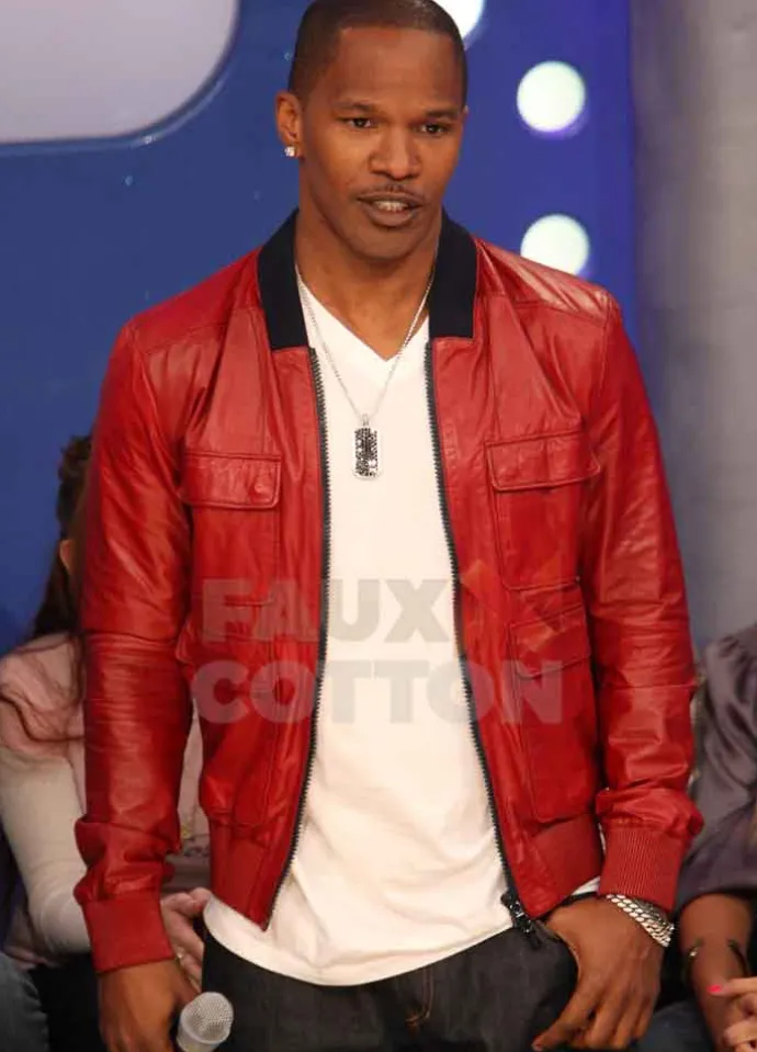 Jamie Foxx Red Leather Jacket