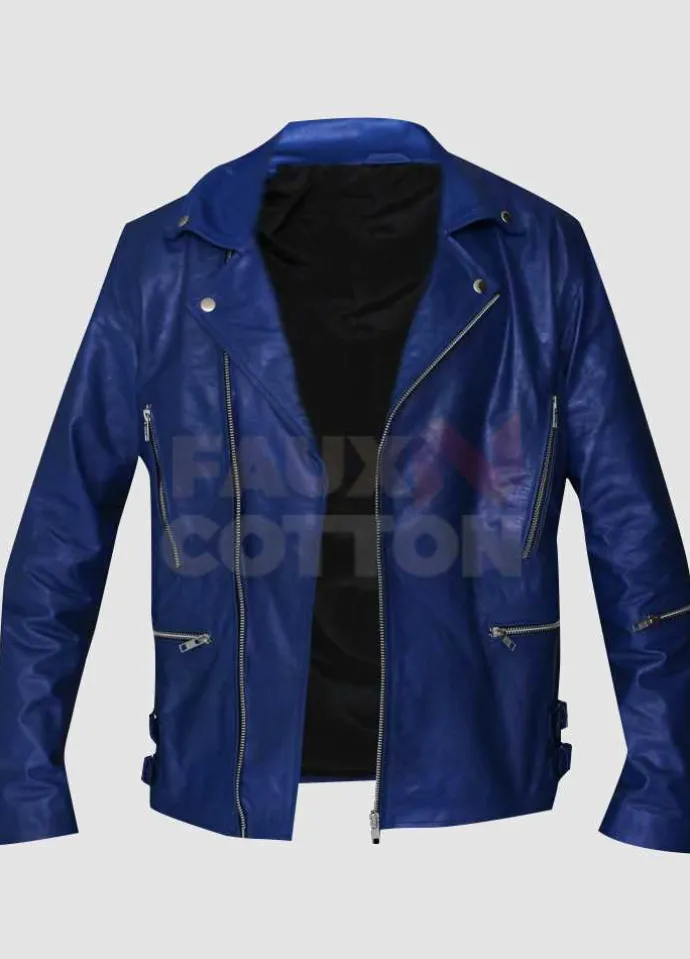 Jared Leto 30 Seconds to Mars Blue Leather Jacket