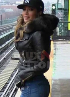 Jennifer Lopez Black Fur Leather Jacket