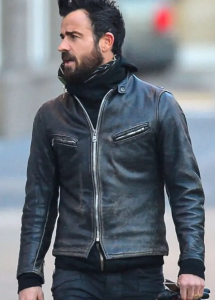 JUSTIN THEROUX BLACK LEATHER MOTORCYCLE JACKET