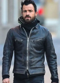 JUSTIN THEROUX BLACK LEATHER MOTORCYCLE JACKET
