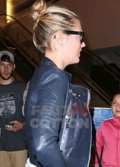 Kate Upton Blue Biker Leather Jacket