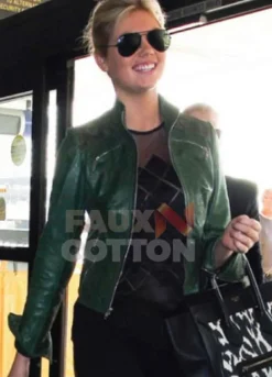 Kate Upton Green Leather Jacket