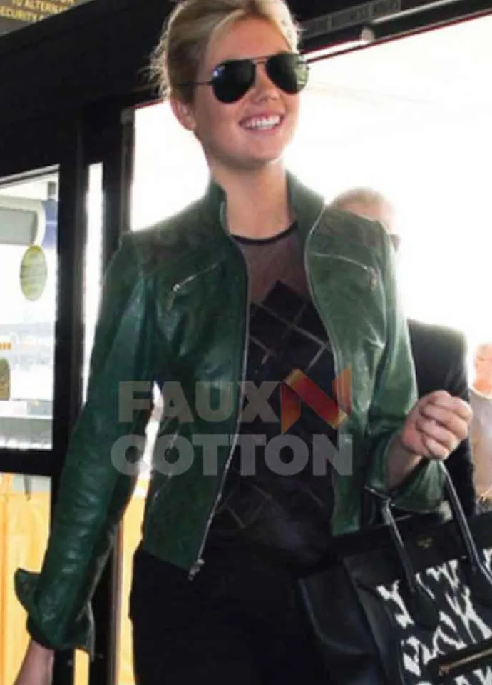 Kate Upton Green Leather Jacket
