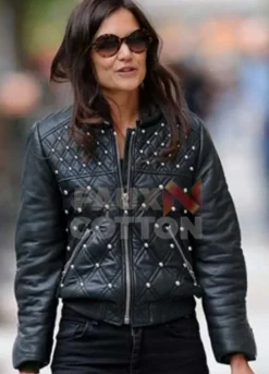 KATIE HOLMES QUILTED STUDDED JACKET