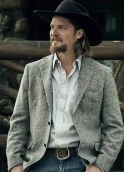 KAYCE DUTTON YELLOWSTONE (LUKE GRIMES) GREY WOOL BLAZER