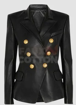 Kim Kardashian Double Breasted Black Leather Blazer