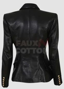 Kim Kardashian Double Breasted Black Leather Blazer