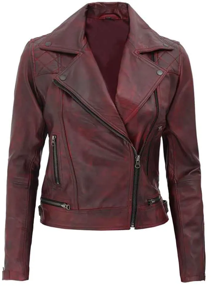 KIMBERLEY WOMENS QUILTED LEATHER MOTORCYCLE RED JACKET